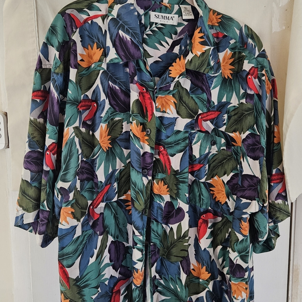 Men's Colorful Silk Tropical Print Shirt XL SUMMA brand